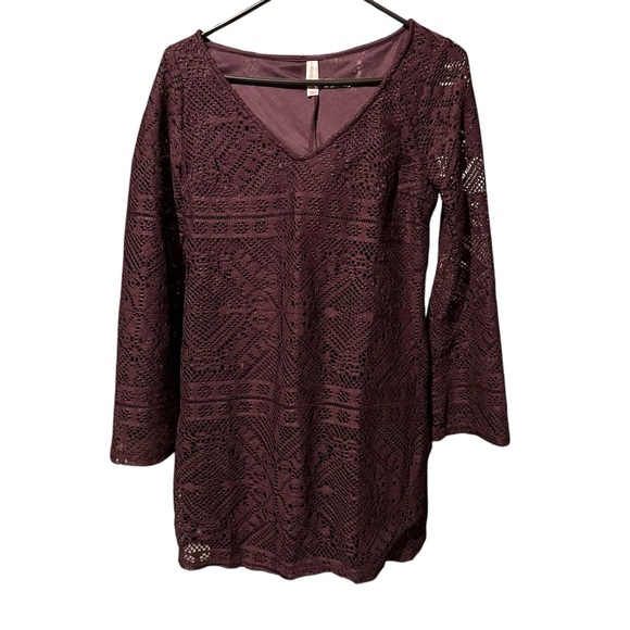 Xhilaration Dresses & Skirts - NWT Purple Boho Lace Overlay Long Flare Sleeve V Neck Pullover Mini Dress - Med